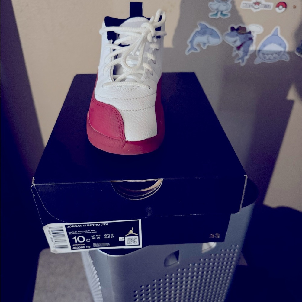 Toddler boy retro jordan 12 size 10c cherry red and white